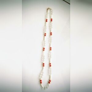 29" Handmade Frosted Crystal Culutred Pearl and Coral Bead Necklace -14kt Clasp